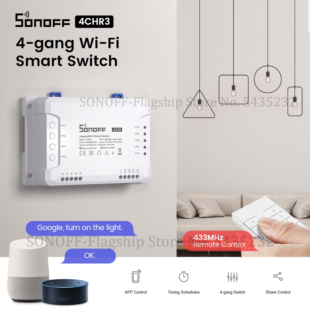 Relay Module 1 Channel - Itead SONOFF 4CH R3 Wifiรีโมทคอนโทรลไร้สายรีเลย์โมดูลสวิทช์4 Gang