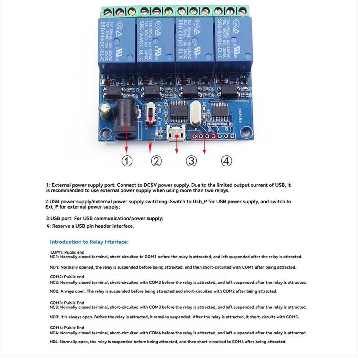 Relay Module 4 Channel - AT42 โมดูลรีเลย์ USB 4 ช่อง LCUS-4
