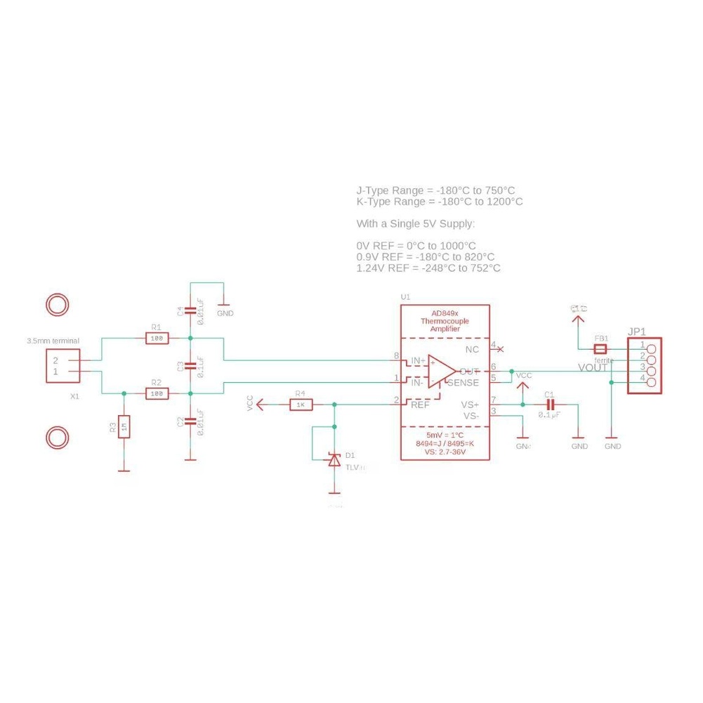 Thermocouple Module K Type - โมดูลปรับสัญญาณเทอร์โมคัปเปิลชนิด K รุ่น AD8495 รองรับแรงดันไฟฟ้า 3-18V