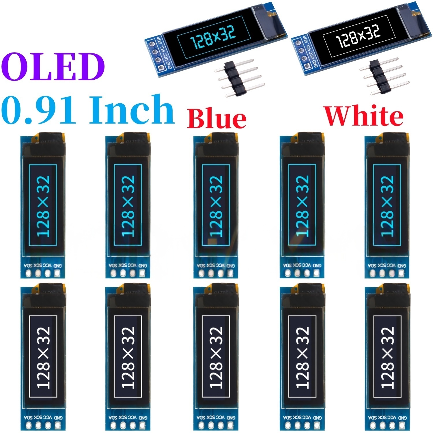 Ssd1306 - 0.91 นิ้ว 128x32 IIC I2C สีขาว/สีฟ้า