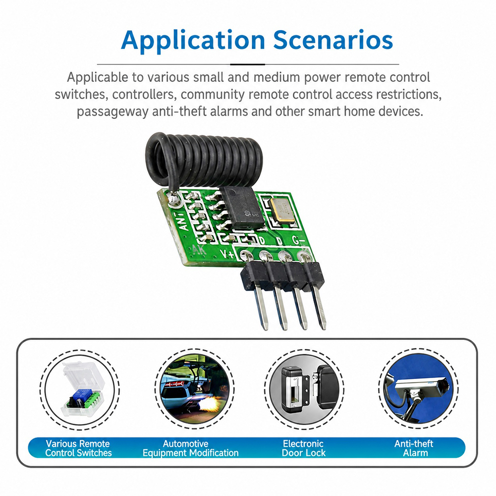 Ir Remote Module - 315MHz/433MHz ซูเปอร์เฮเทอโรไดน์โมดูลรับสัญญาณ RF 3.3V-5.5V โมดูลรีโมทพร้อมเสาอากาศรีโมทคอนโทรลสำหรับอาร์ดูโน่