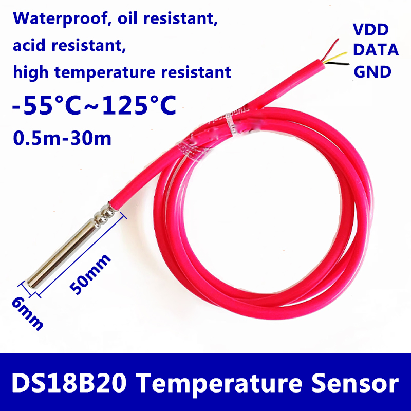Ds18B20 - DS18B20 กันน้ําดิจิตอลเซ็นเซอร์อุณหภูมิ 6 มม.* 50 มม.สแตนเลสสตีล