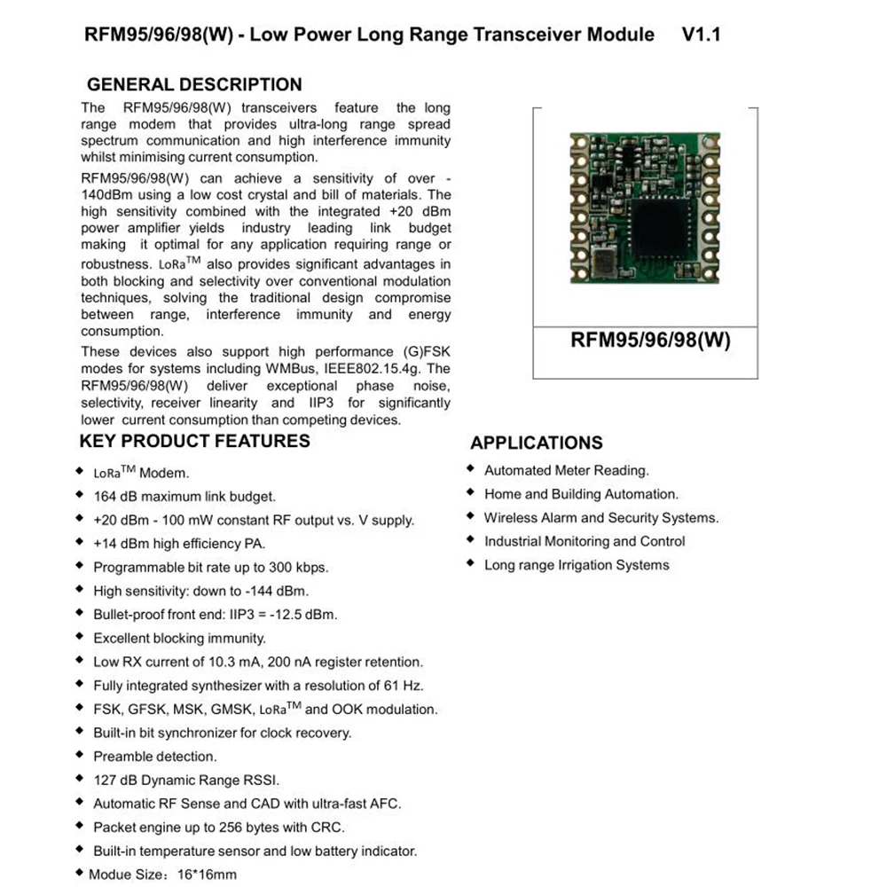LoRa FSK GFSK 00K RFM95 RFM95W - Lora Rfm95 บทวิจารณ์และราคา